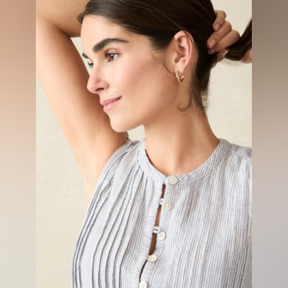 Faherty- Isha Linen Mini Dress Blue Mini Stripe SzM - Picture 3 of 12